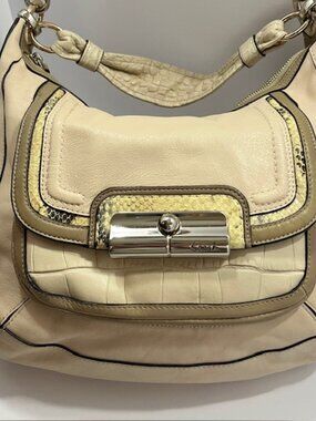 COACH KRISTIN SPECTATOR LEATHER HOBO BAG EMBOSSED PYTHON TRIM W/CROSSBODY STRAP